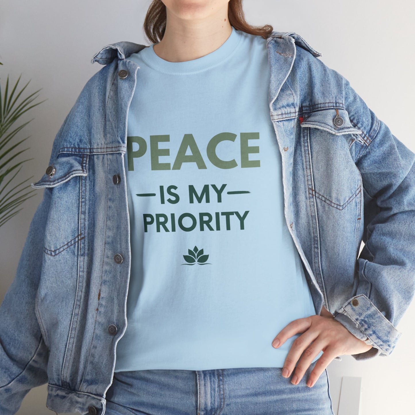 Peace is My Priority Unisex Heavy Cotton Tee, Relaxed Fit T-Shirt, Mindfulness Shirt, Gift for Meditation Lovers