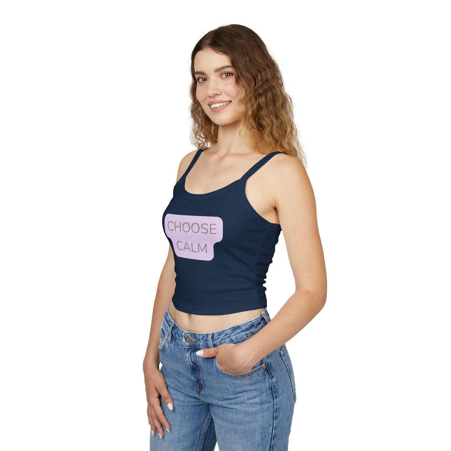 Choose Calm Tank Top — Women's Spaghetti Strap Crop with Positive Graphic