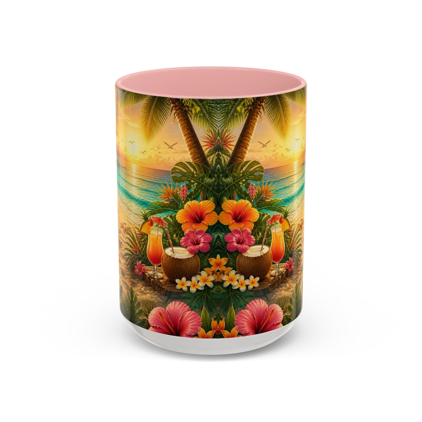 Tropical Beach Coffee Mug – Sunset Luau Hawaiian Floral Accent
