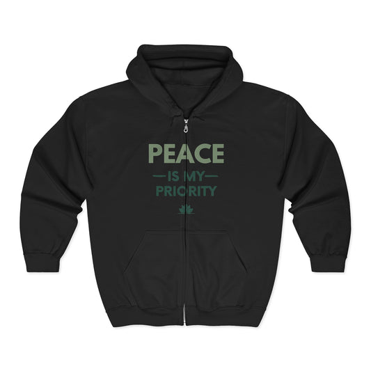Peace Is My Priority Zip Unisex Heavy Blend Hoodie — Inspirational Peace Message Jacket