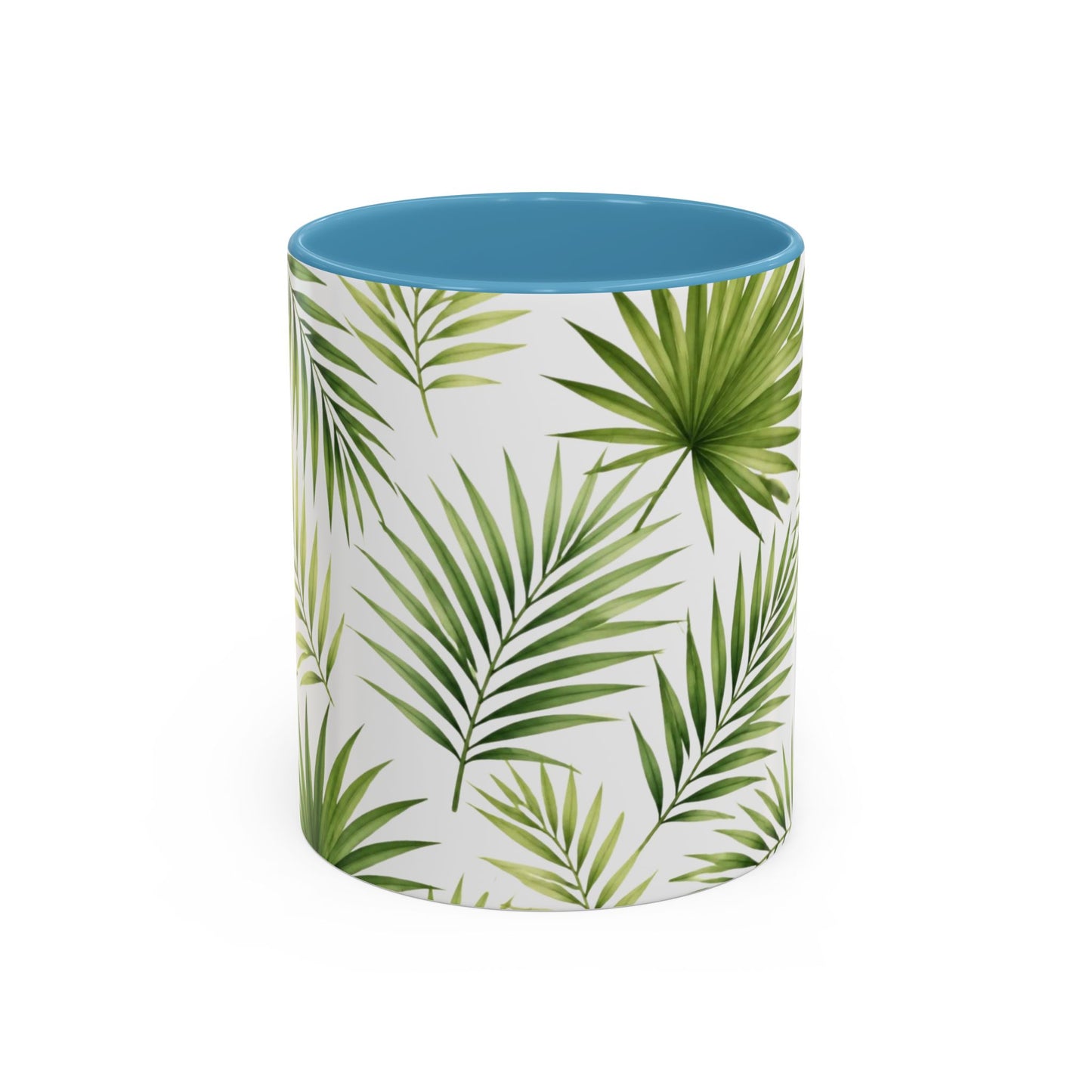 Tropical Palm Accent Coffee Mug – Green Leaf Pattern, 11/15oz