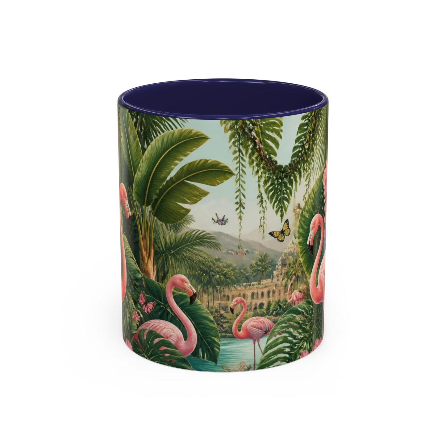 Tropical Flamingo Accent Mug — Colorful Parrot & Palm Coffee Cup