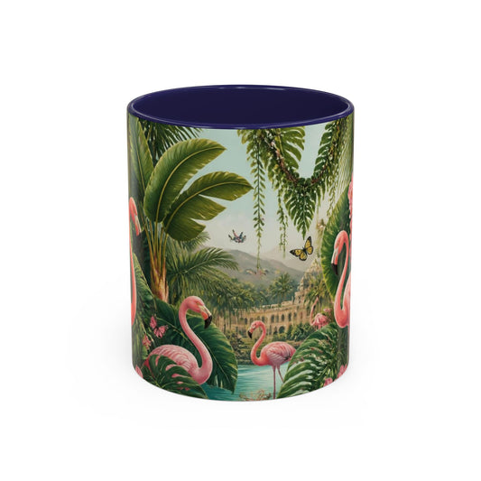 Tropical Flamingo Accent Mug — Colorful Parrot & Palm Coffee Cup