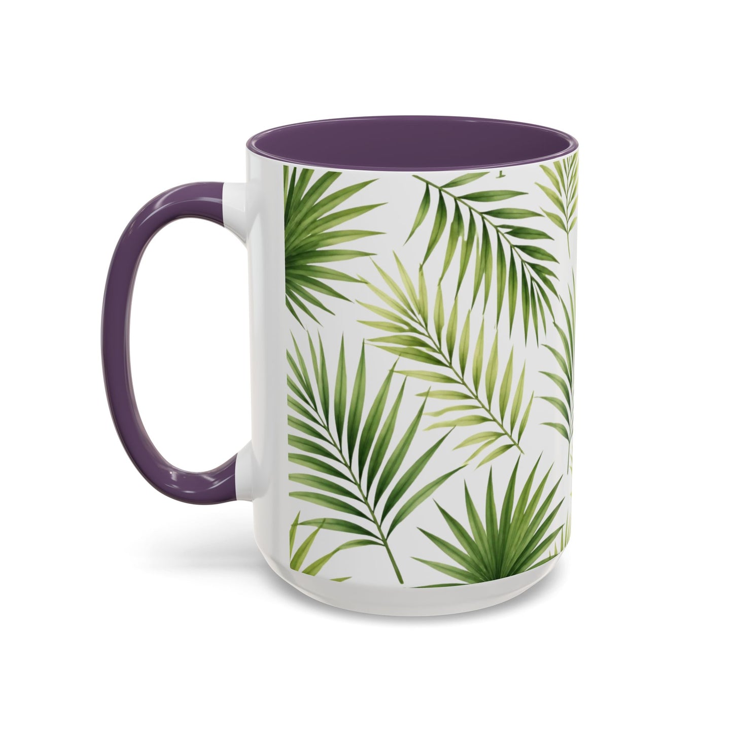 Tropical Palm Accent Coffee Mug – Green Leaf Pattern, 11/15oz