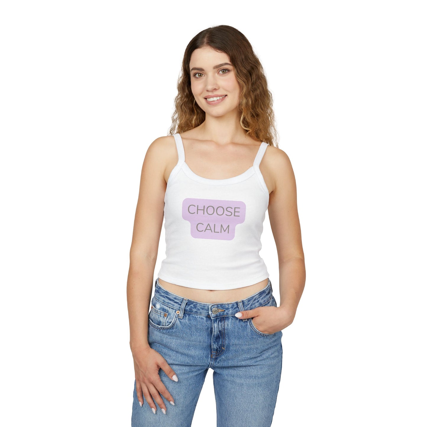 Choose Calm Tank Top — Women's Spaghetti Strap Crop with Positive Graphic