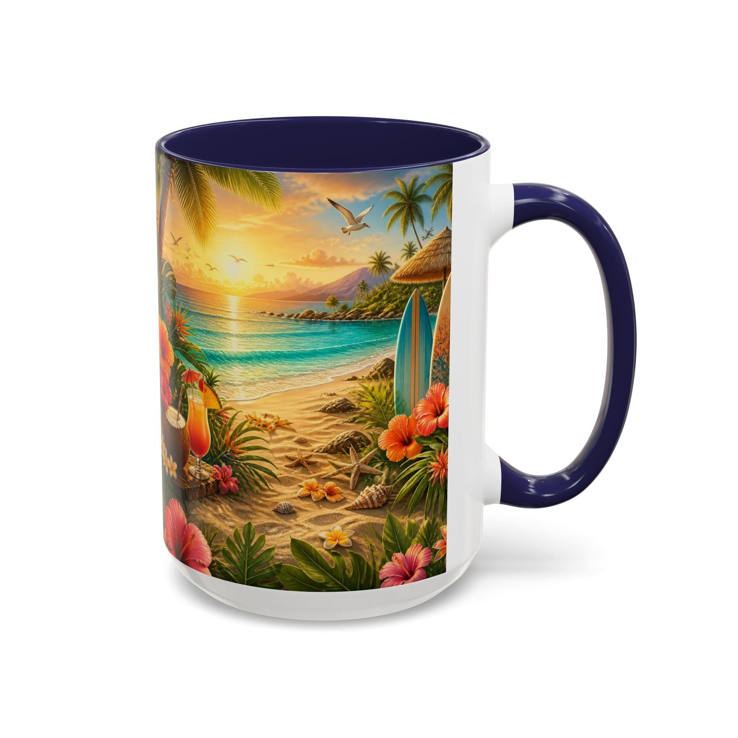 Tropical Beach Coffee Mug – Sunset Luau Hawaiian Floral Accent