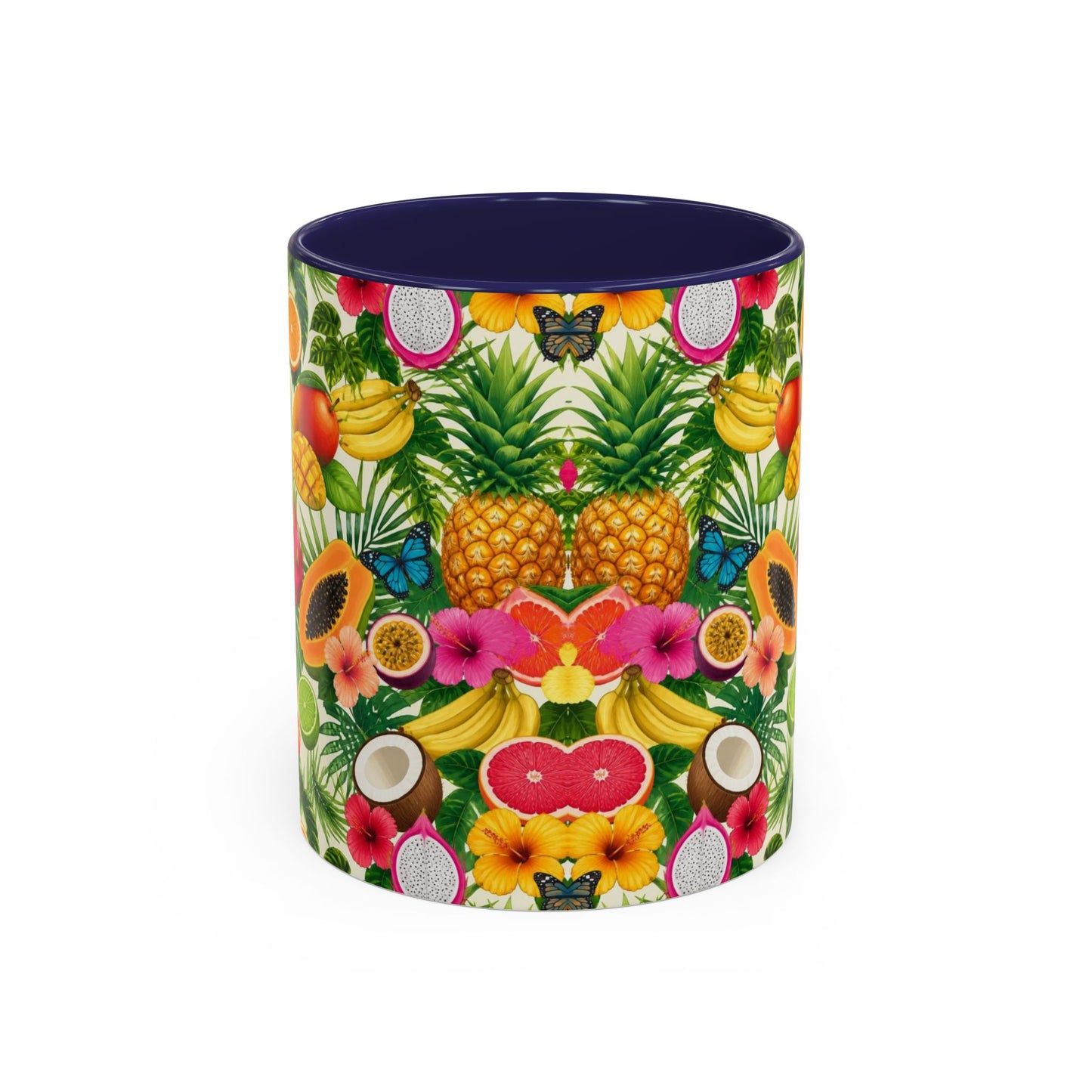 Tropical Fruit Coffee Mug — Colorful Pineapple & Hibiscus Accent Ceramic Mug (11/15oz)