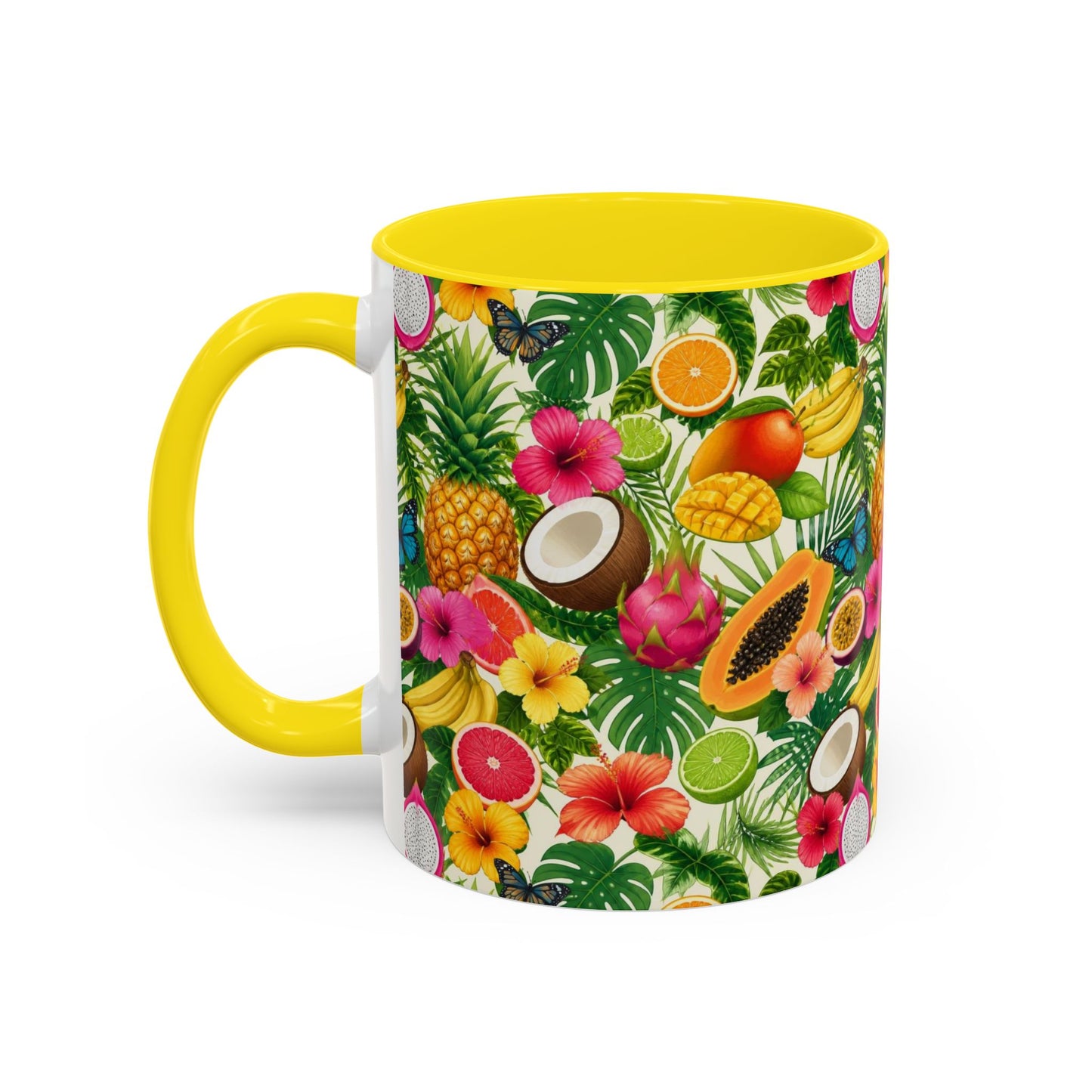 Tropical Fruit Coffee Mug — Colorful Pineapple & Hibiscus Accent Ceramic Mug (11/15oz)