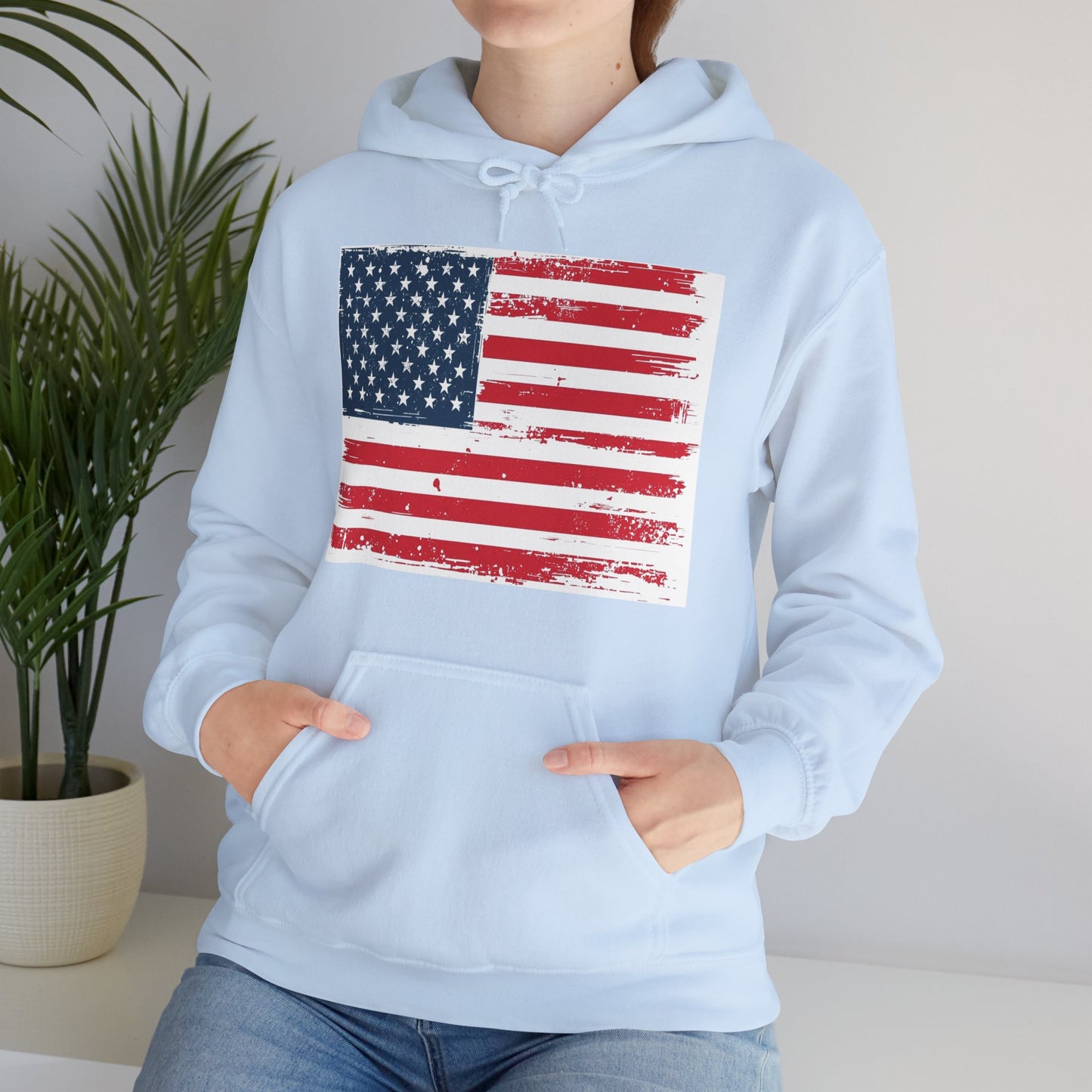 Vintage American Flag Hoodie, Unisex Sweatshirt for Independence Day, Patriotic Gift, Cozy Outerwear, 4th of July Celebration