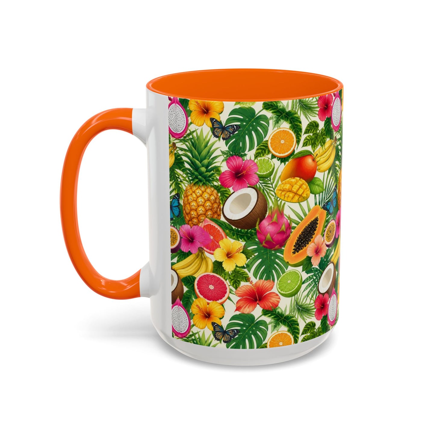 Tropical Fruit Coffee Mug — Colorful Pineapple & Hibiscus Accent Ceramic Mug (11/15oz)