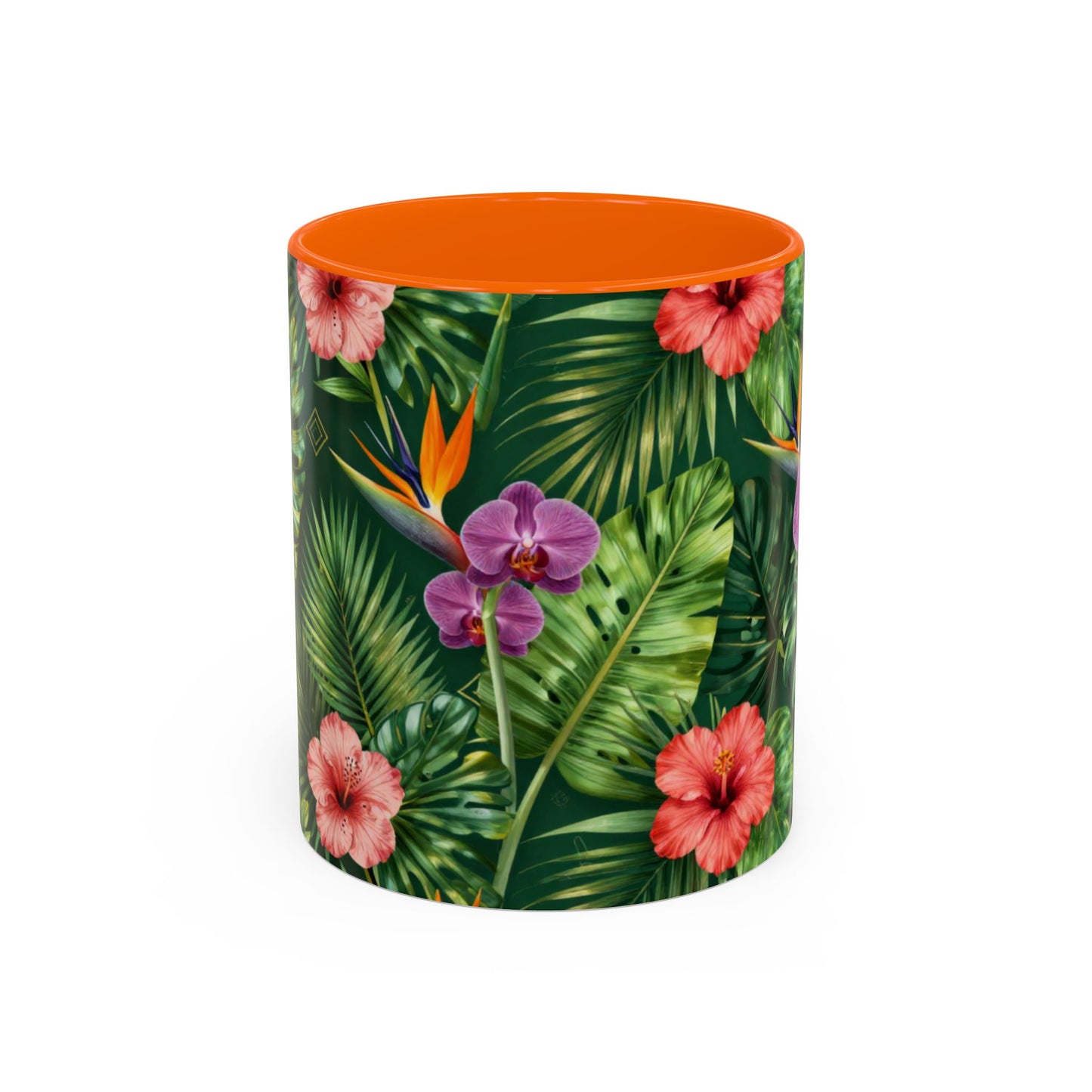 Tropical Floral Coffee Mug — Orchid & Hibiscus Accent 11/15oz