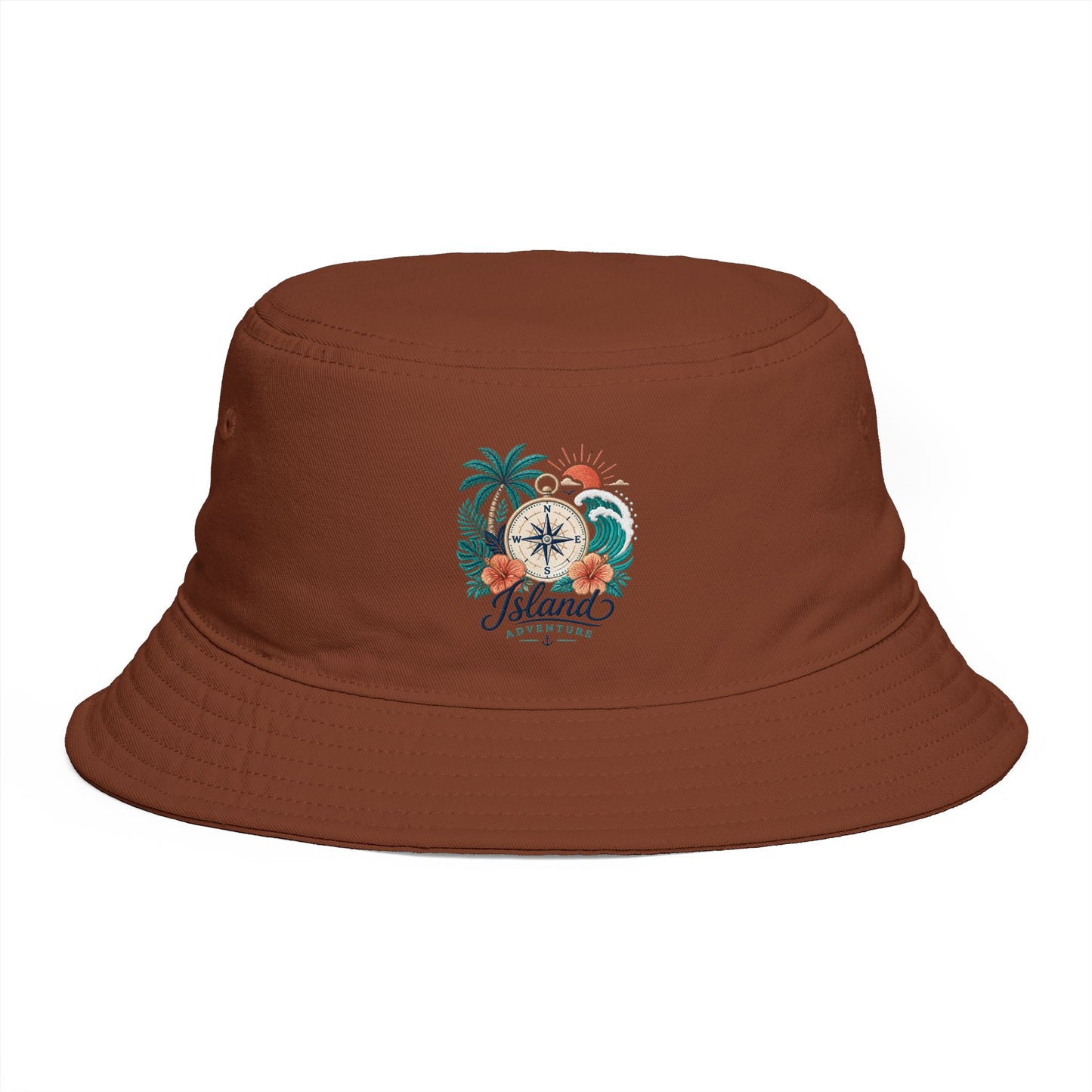 Tropical Compass Bucket Hat — Vintage Beach Palm Sun Design