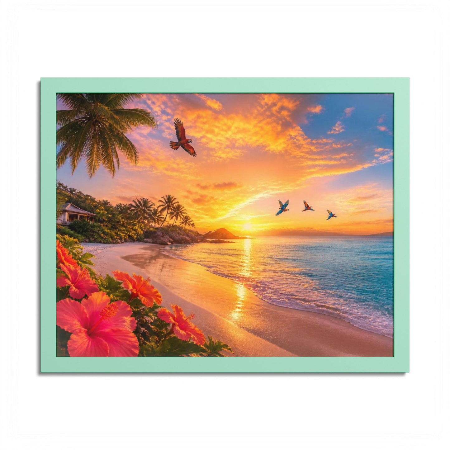 Tropical Sunset Framed Poster — Colorful Beach Wall Art