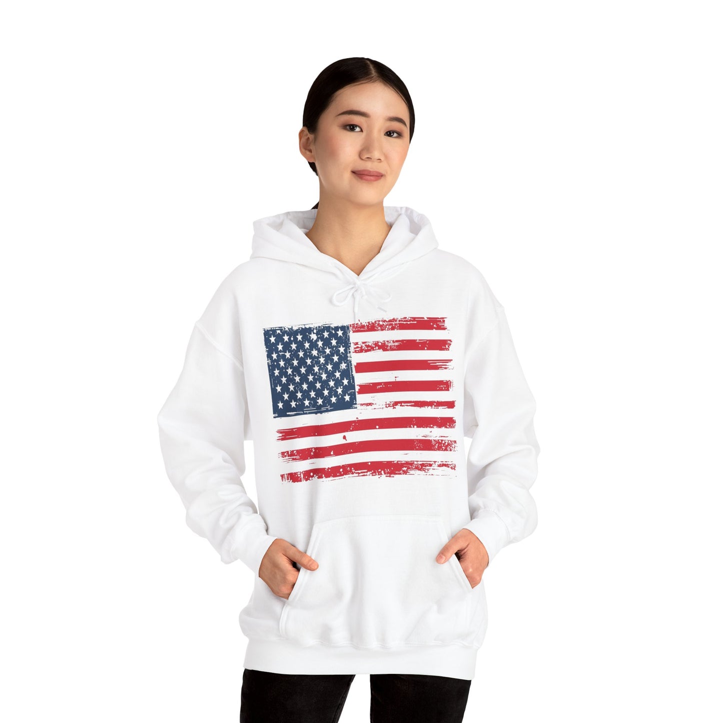 Vintage American Flag Hoodie, Unisex Sweatshirt for Independence Day, Patriotic Gift, Cozy Outerwear, 4th of July Celebration