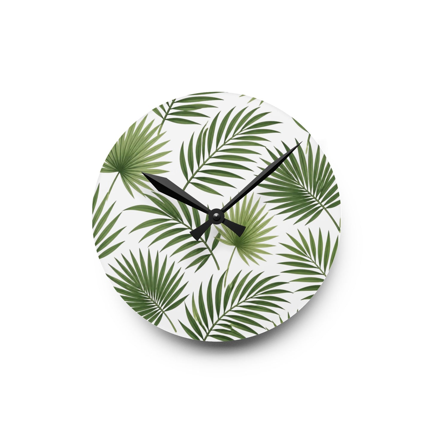 Tropical Palm Leaf Acrylic Wall Clock — Botanical Green Home Decor