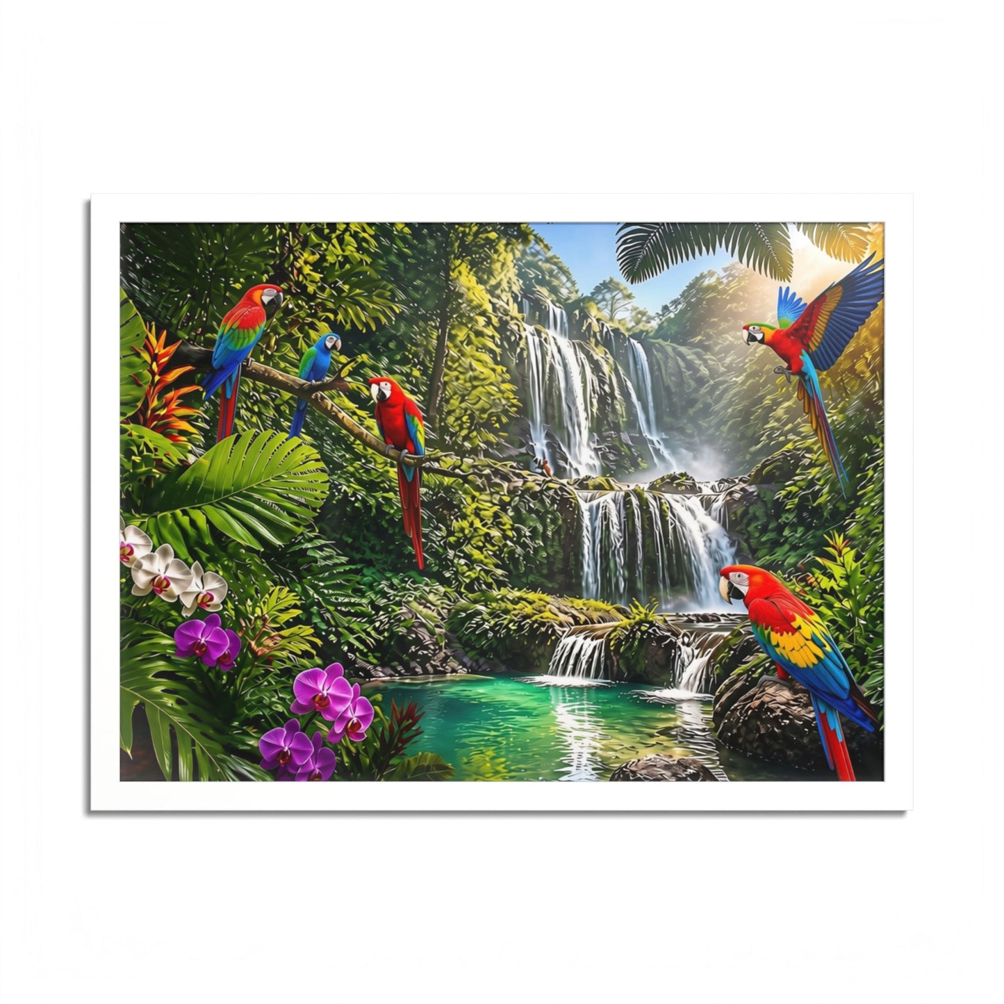 Tropical Waterfall Parrot Poster