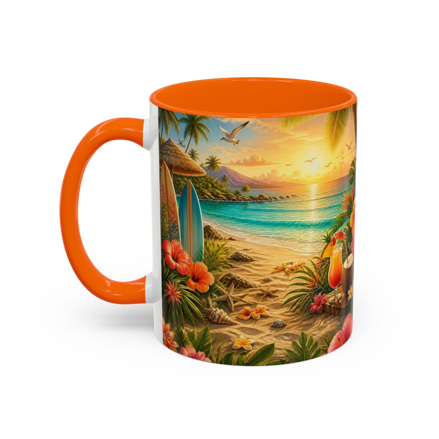 Tropical Beach Coffee Mug – Sunset Luau Hawaiian Floral Accent
