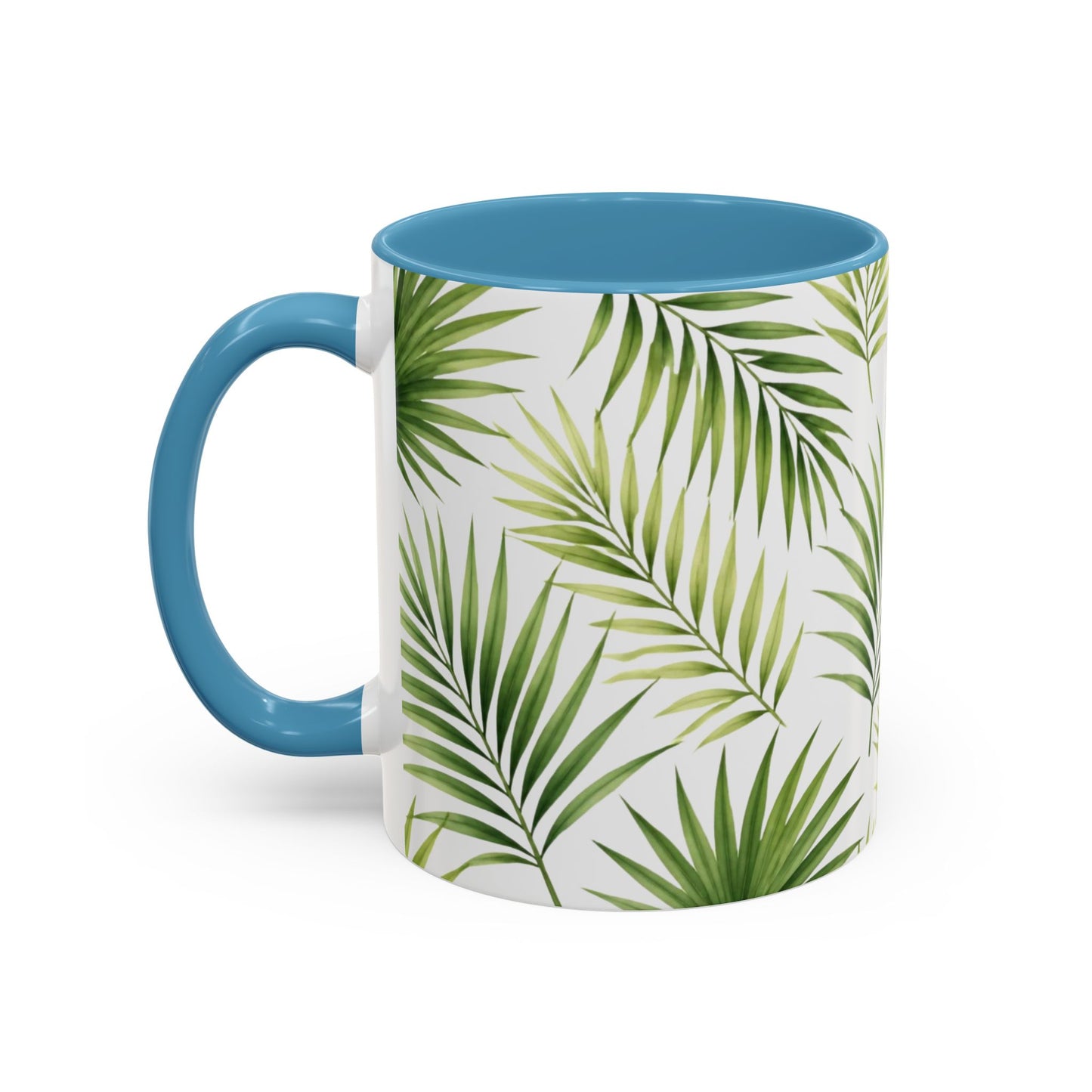 Tropical Palm Accent Coffee Mug – Green Leaf Pattern, 11/15oz