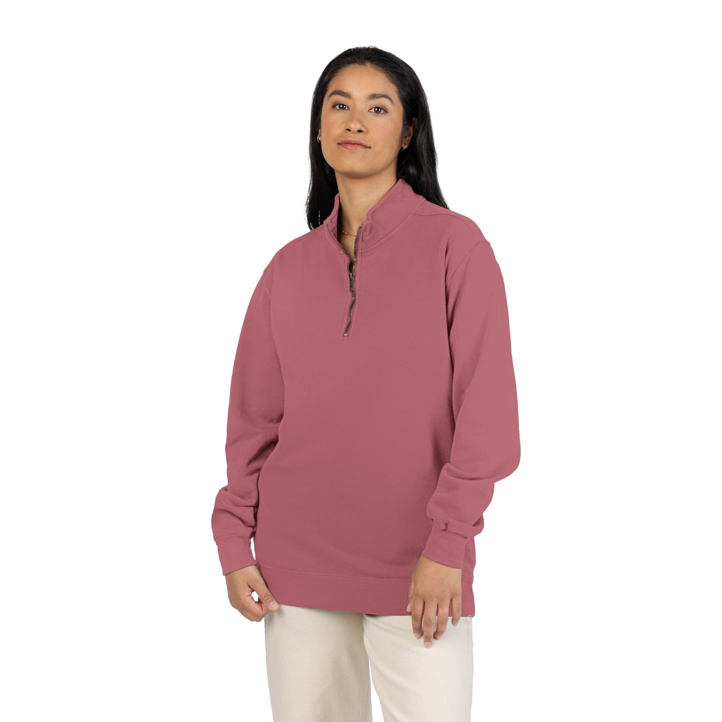 Choose Calm Quarter-Zip Sweatshirt — Relaxed Pullover with 'CHOOSE CALM' Back Graphic