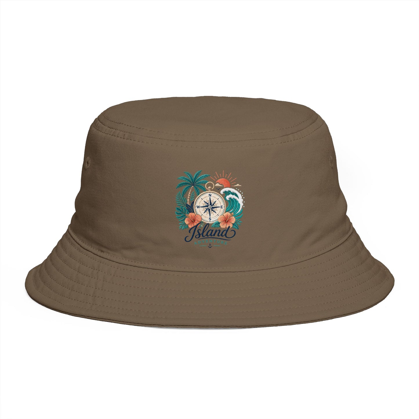 Tropical Compass Bucket Hat — Vintage Beach Palm Sun Design