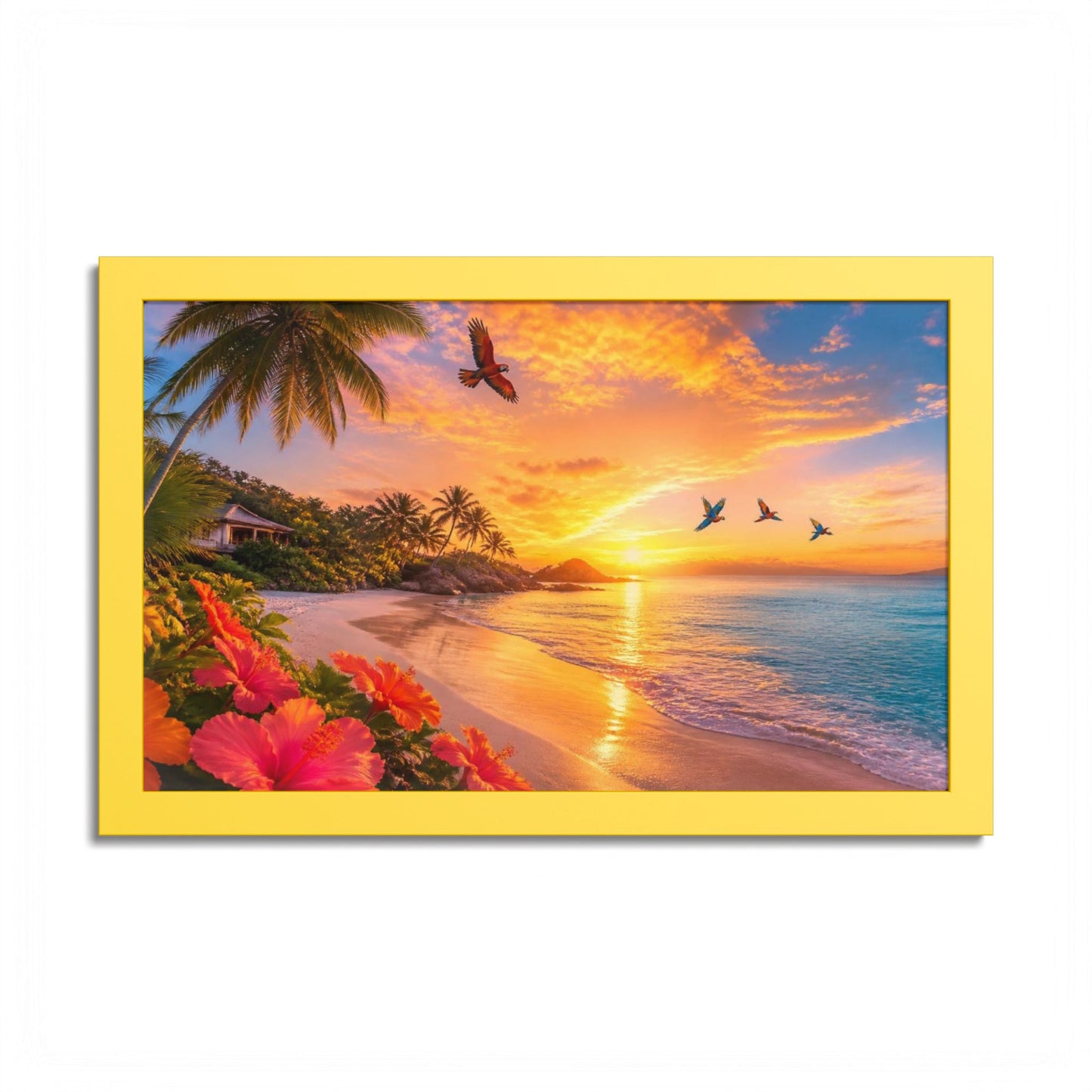 Tropical Sunset Framed Poster — Colorful Beach Wall Art