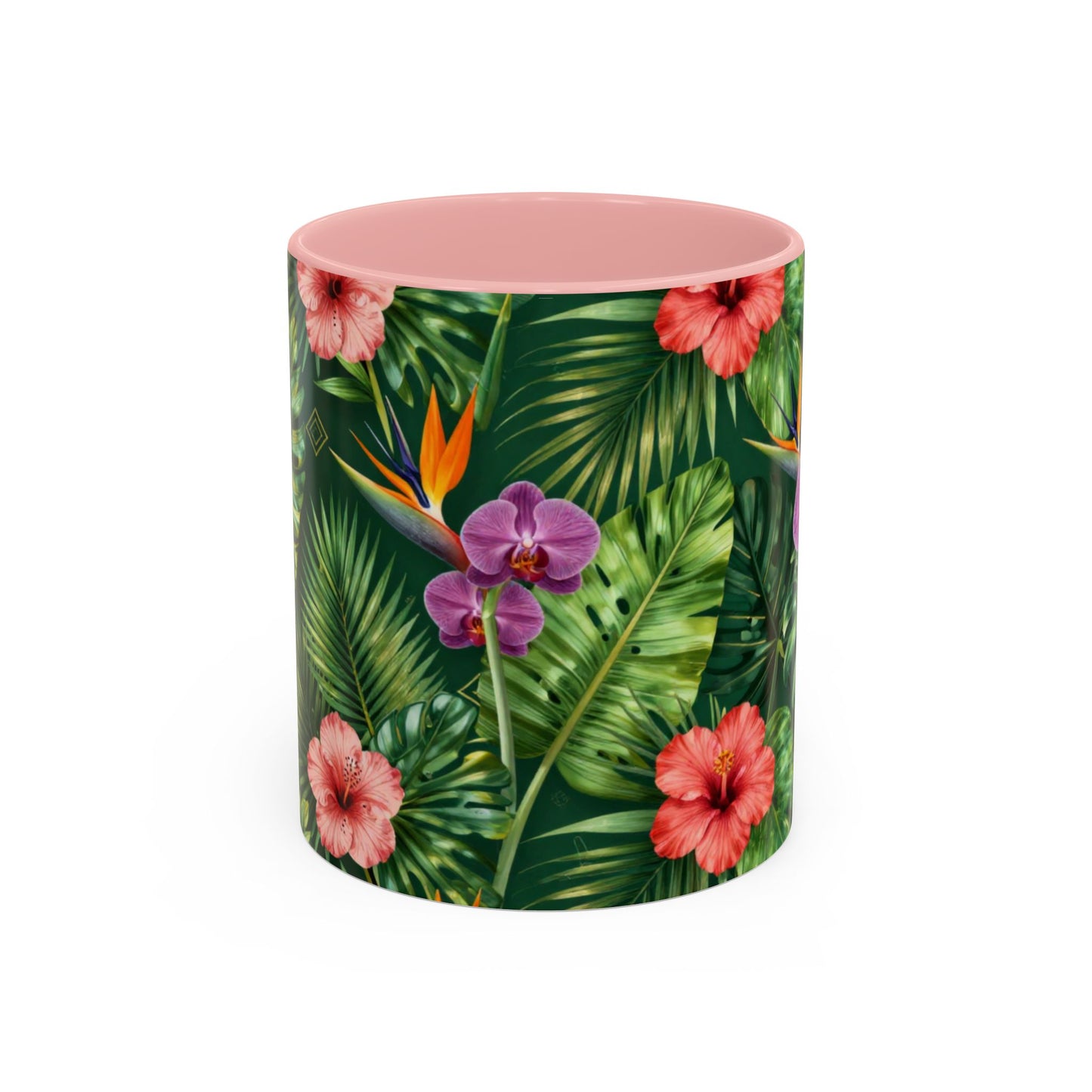 Tropical Floral Coffee Mug — Orchid & Hibiscus Accent 11/15oz