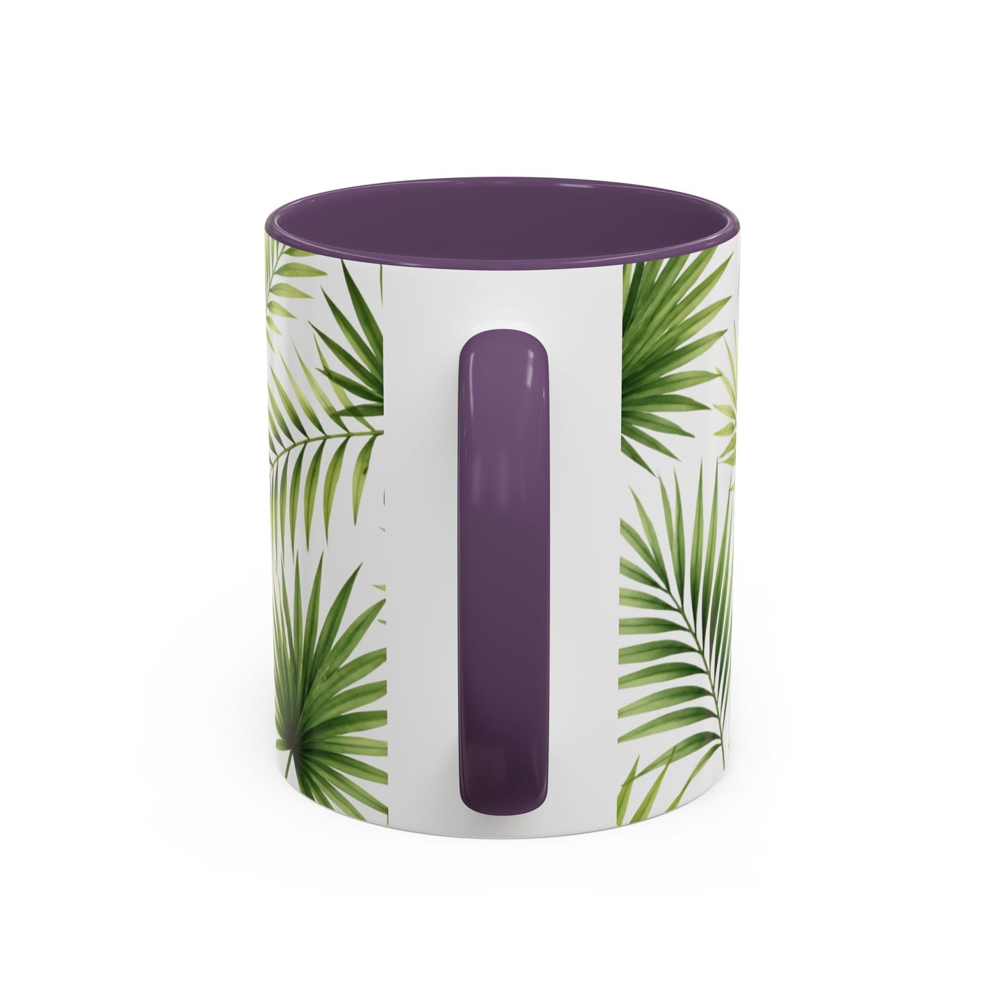 Tropical Palm Accent Coffee Mug – Green Leaf Pattern, 11/15oz