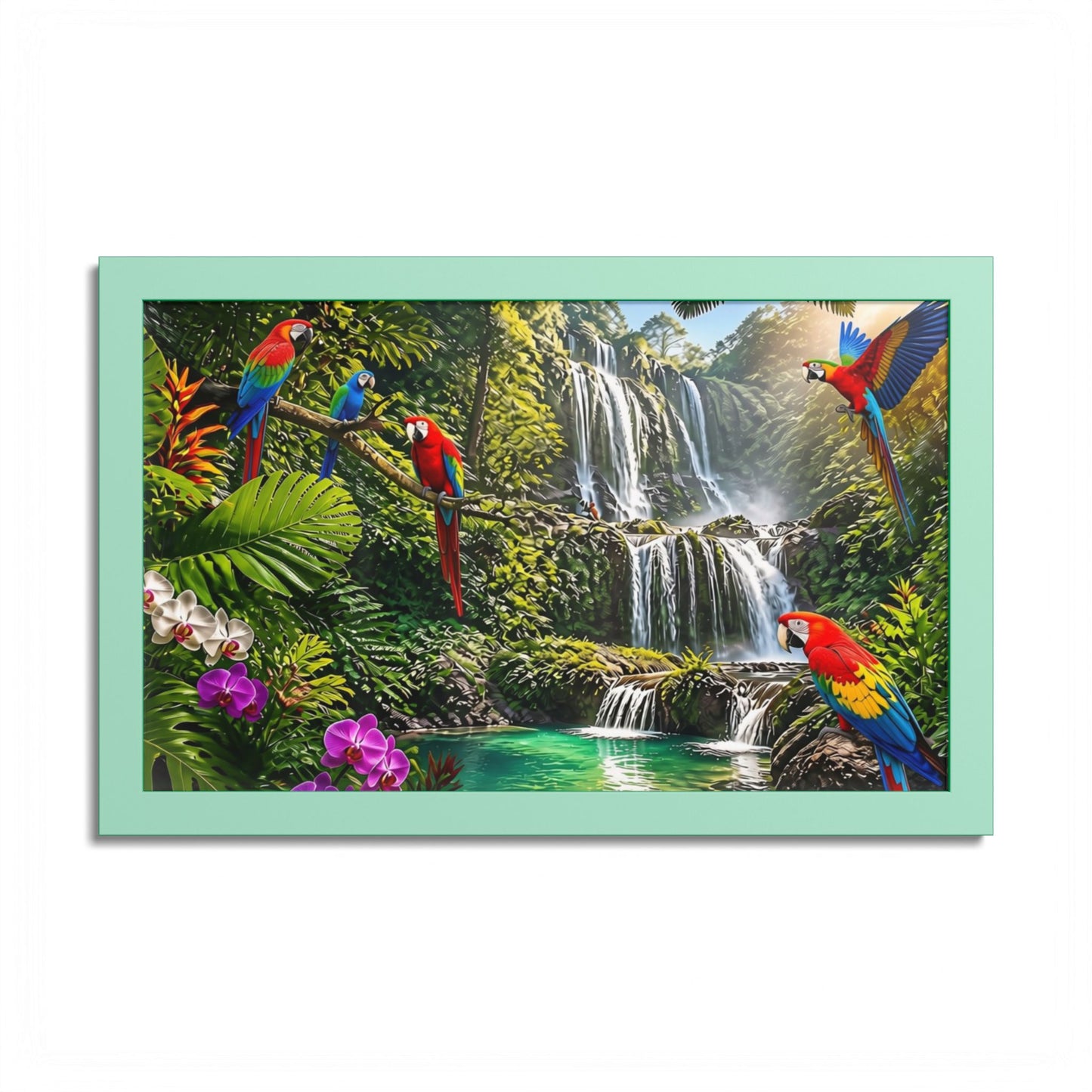 Tropical Waterfall Parrot Poster