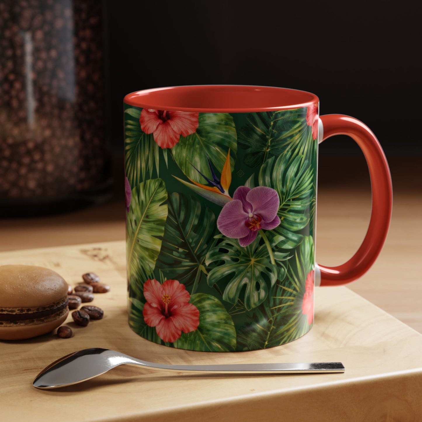 Tropical Floral Coffee Mug — Orchid & Hibiscus Accent 11/15oz