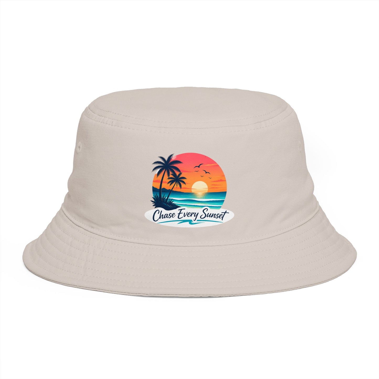 Chase Every Sunset Bucket Hat — Retro Tropical Beach Sun Hat