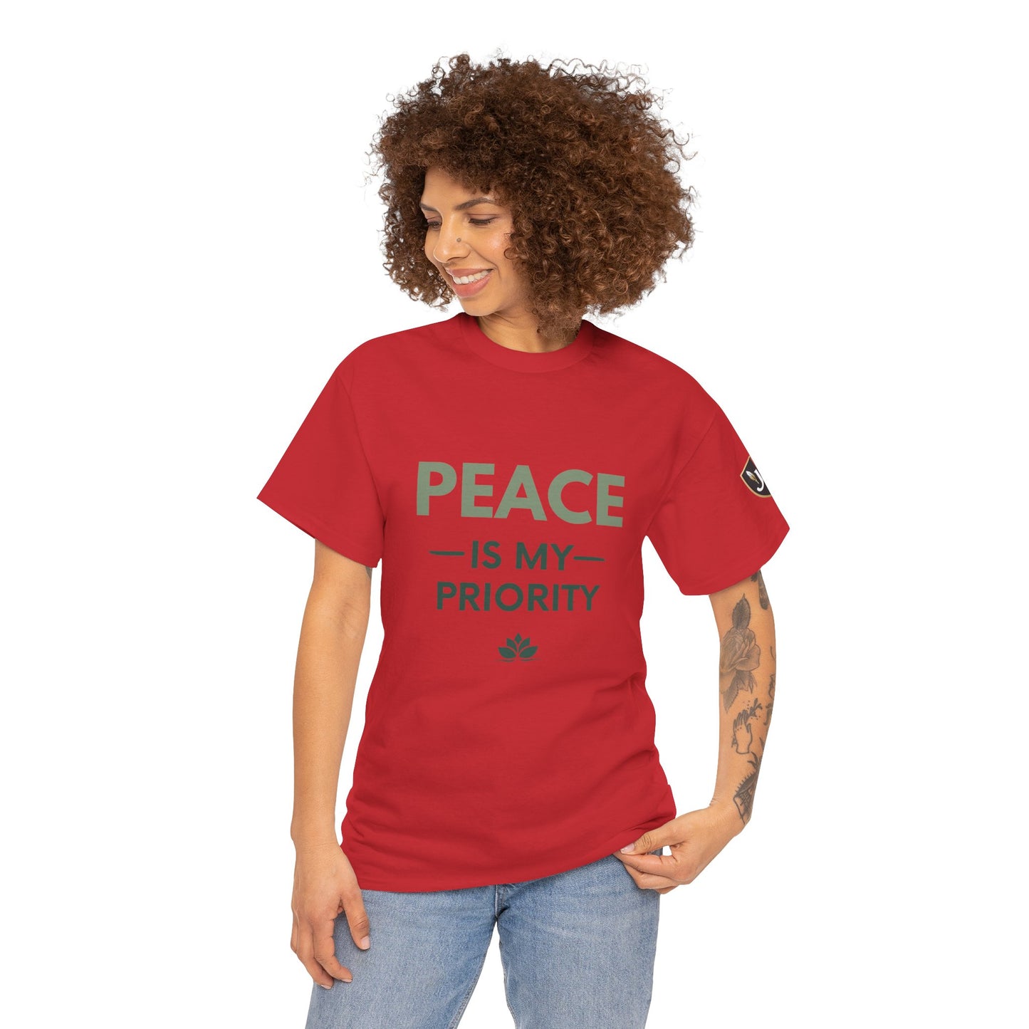 Peace is My Priority Unisex Heavy Cotton Tee, Relaxed Fit T-Shirt, Mindfulness Shirt, Gift for Meditation Lovers