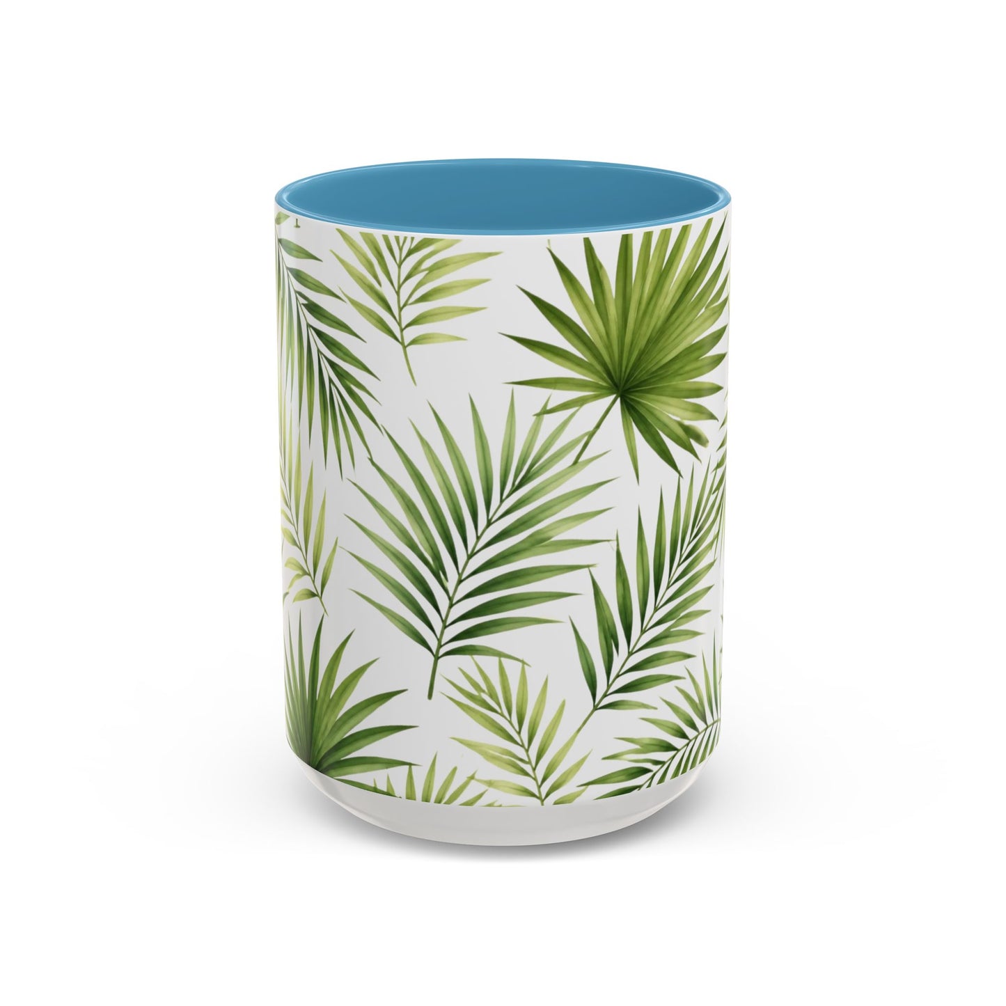 Tropical Palm Accent Coffee Mug – Green Leaf Pattern, 11/15oz