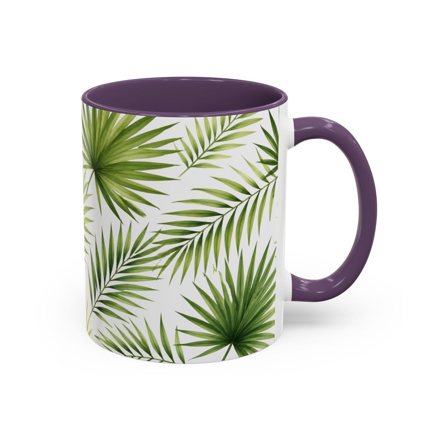 Tropical Palm Accent Coffee Mug – Green Leaf Pattern, 11/15oz
