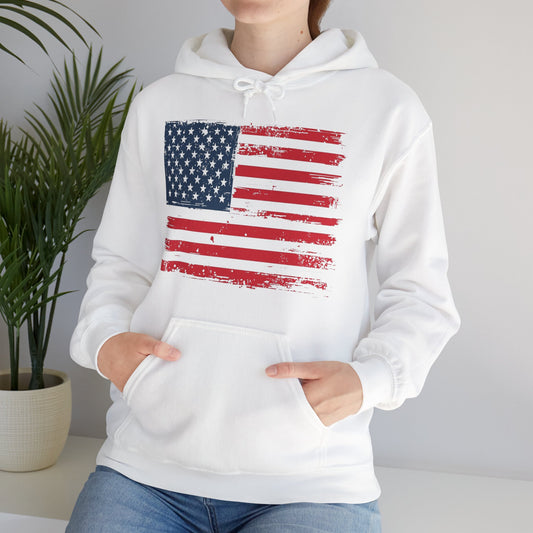 Vintage American Flag Hoodie, Unisex Sweatshirt for Independence Day, Patriotic Gift, Cozy Outerwear, 4th of July Celebration