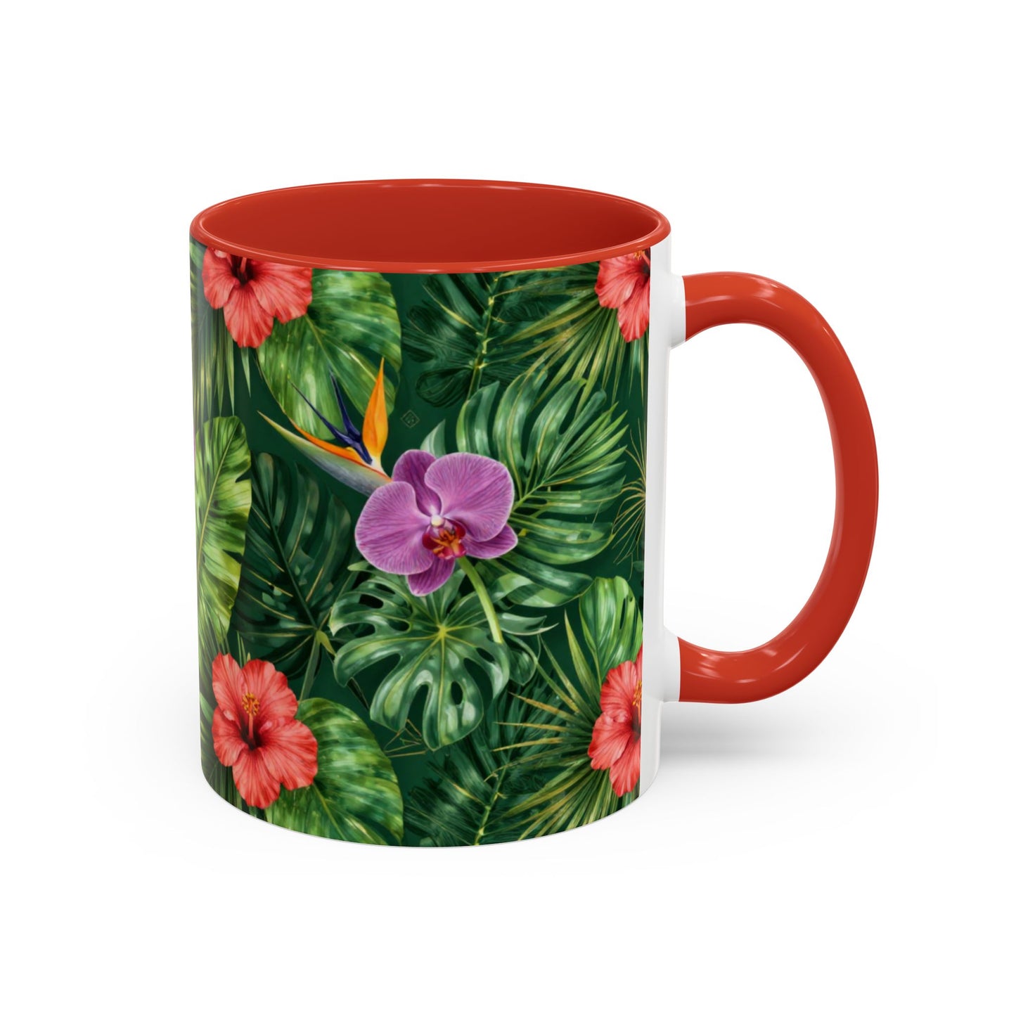 Tropical Floral Coffee Mug — Orchid & Hibiscus Accent 11/15oz