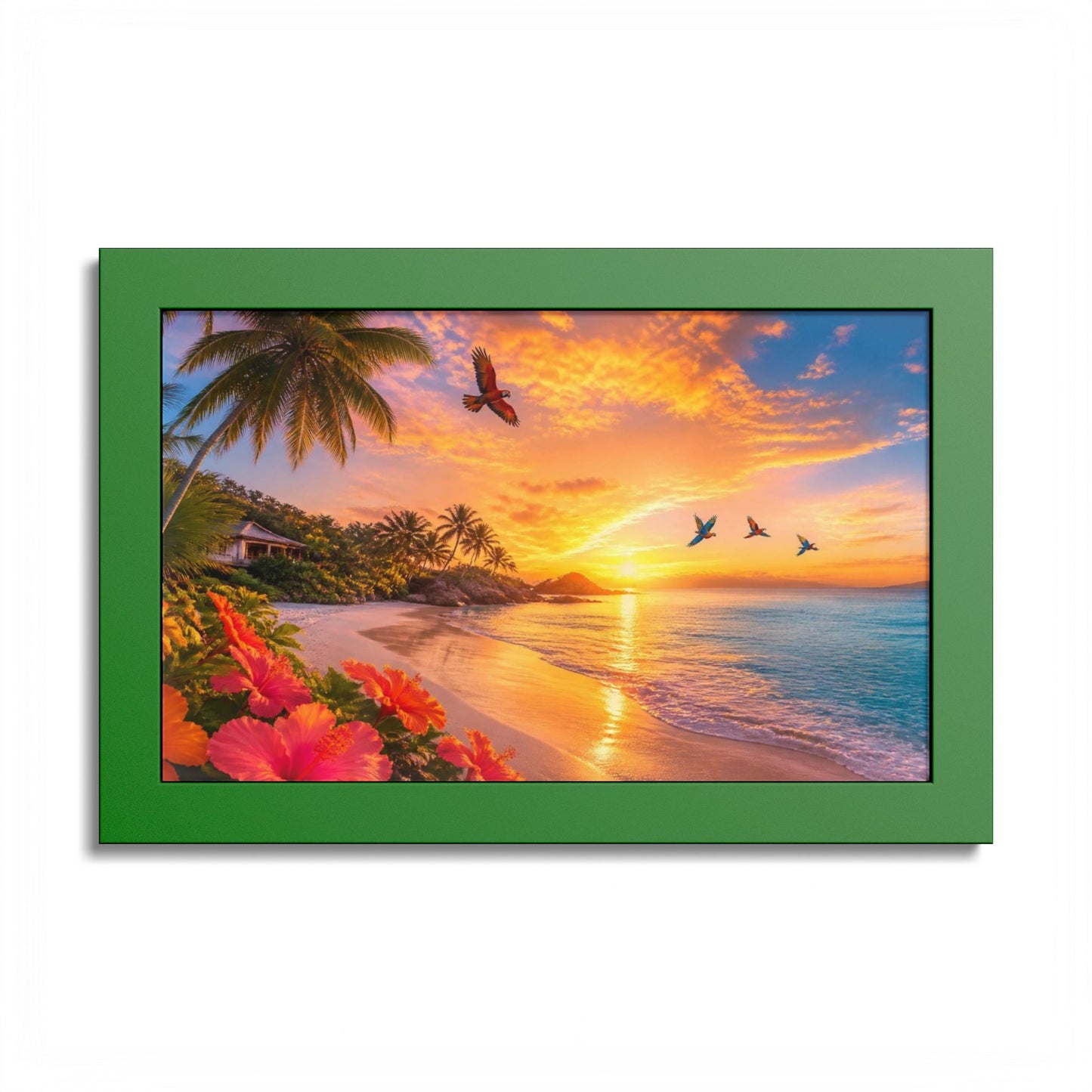 Tropical Sunset Framed Poster — Colorful Beach Wall Art