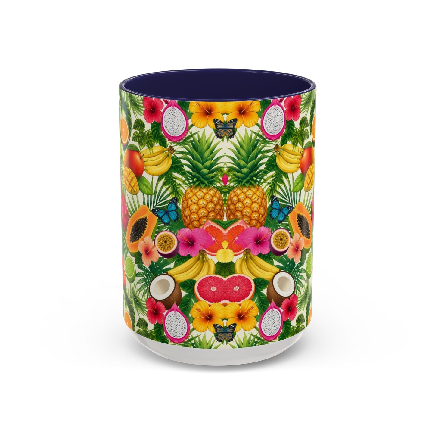 Tropical Fruit Coffee Mug — Colorful Pineapple & Hibiscus Accent Ceramic Mug (11/15oz)