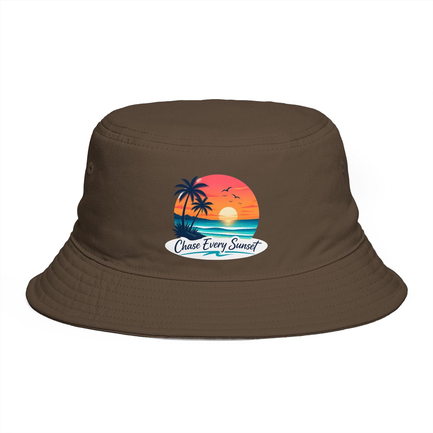 Chase Every Sunset Bucket Hat — Retro Tropical Beach Sun Hat