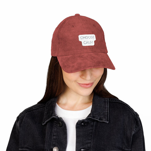 Choose Calm Corduroy Cap — Vintage Embroidered Baseball Hat