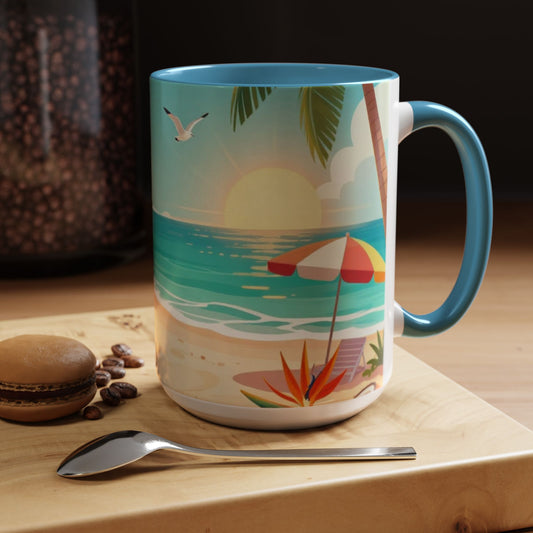 Beach Sunrise Coffee Mug — Tropical Ocean Scene Accent Mug (11/15oz)
