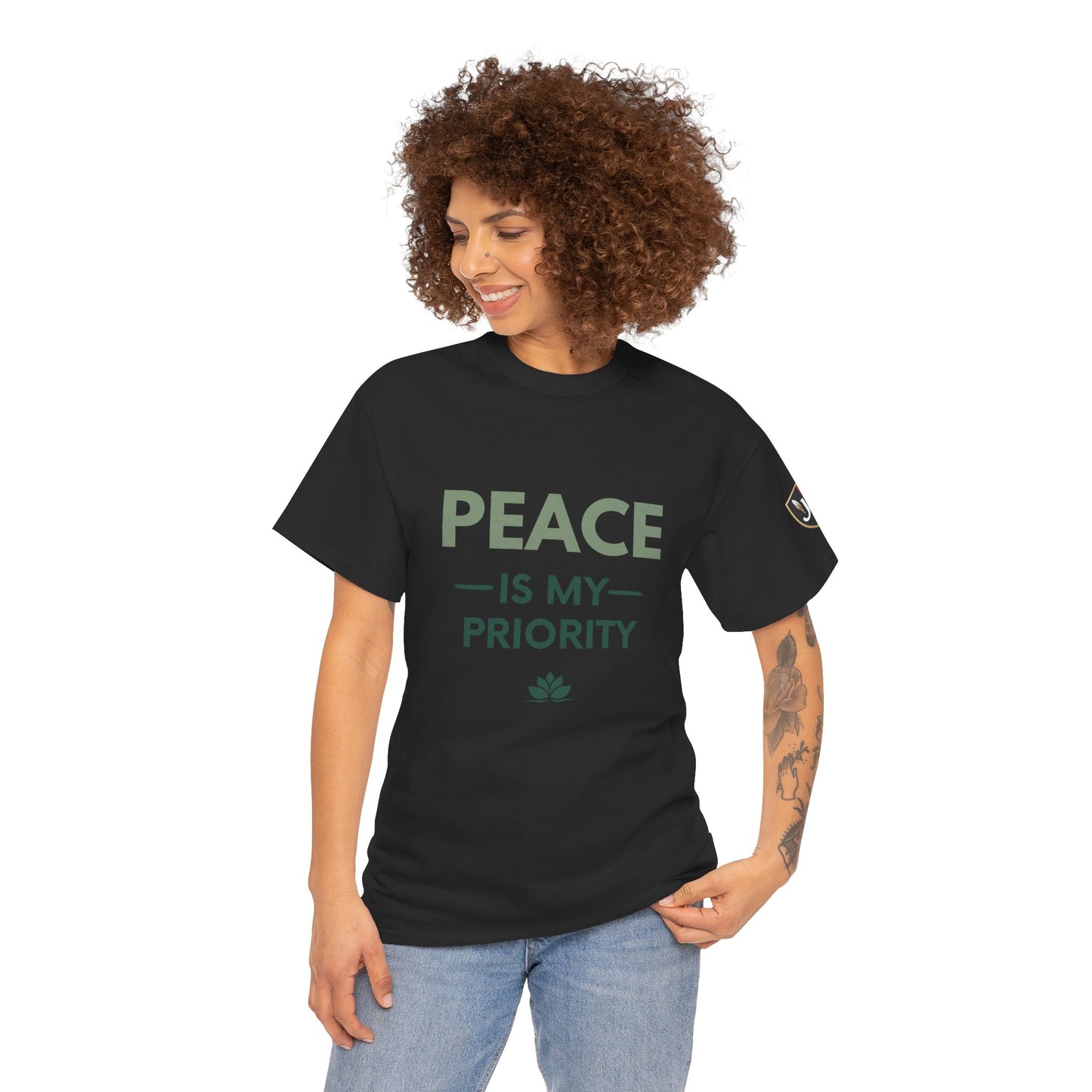 Peace is My Priority Unisex Heavy Cotton Tee, Relaxed Fit T-Shirt, Mindfulness Shirt, Gift for Meditation Lovers