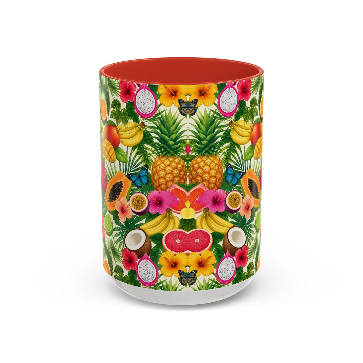 Tropical Fruit Coffee Mug — Colorful Pineapple & Hibiscus Accent Ceramic Mug (11/15oz)