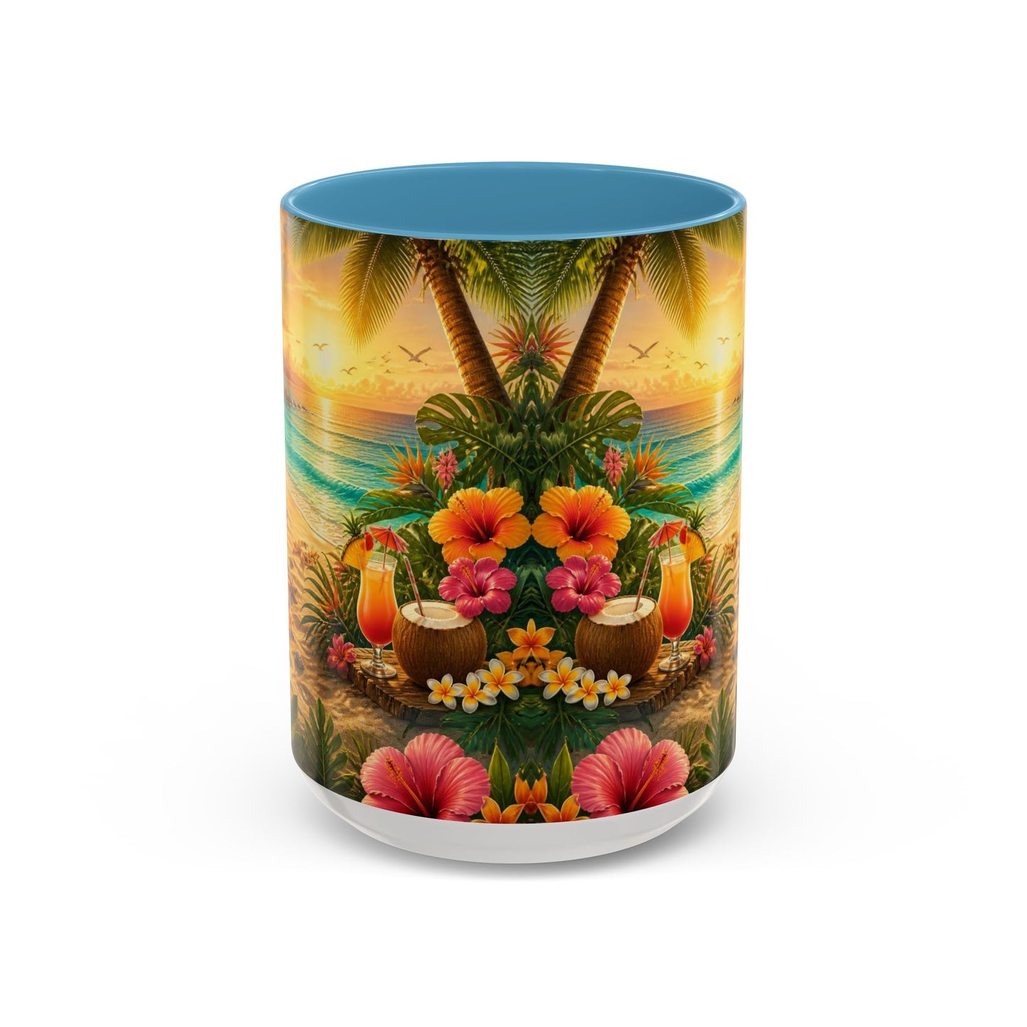 Tropical Beach Coffee Mug – Sunset Luau Hawaiian Floral Accent