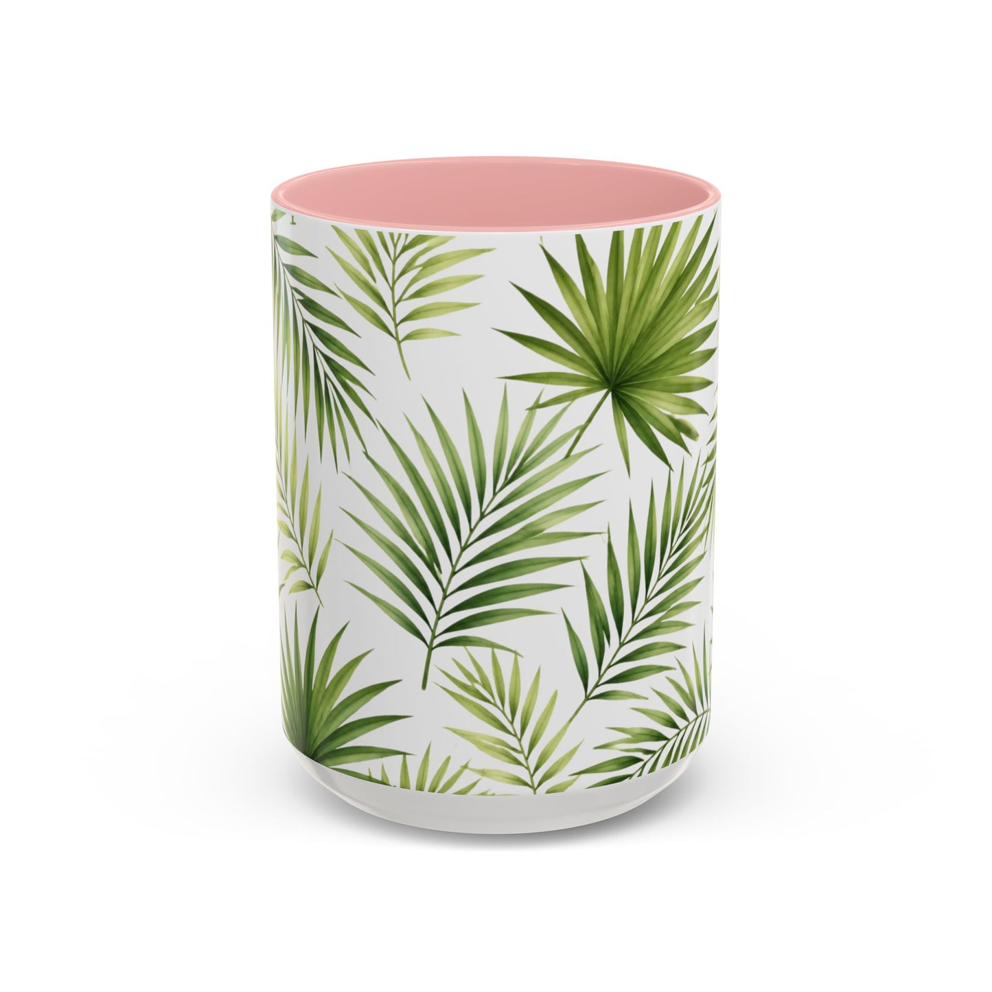Tropical Palm Accent Coffee Mug – Green Leaf Pattern, 11/15oz