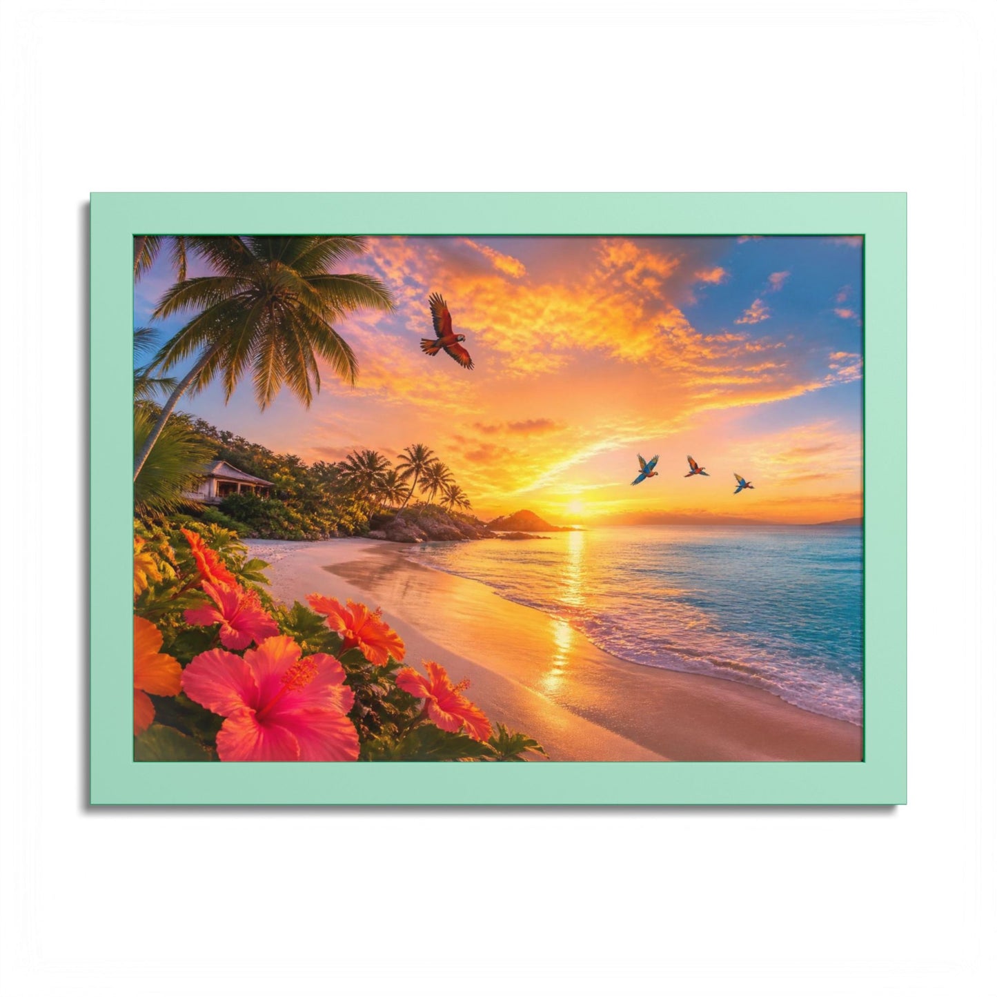 Tropical Sunset Framed Poster — Colorful Beach Wall Art