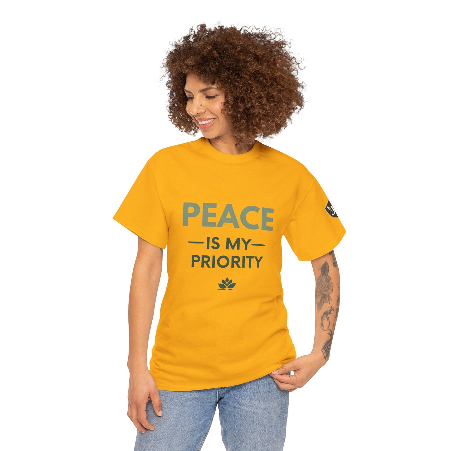 Peace is My Priority Unisex Heavy Cotton Tee, Relaxed Fit T-Shirt, Mindfulness Shirt, Gift for Meditation Lovers