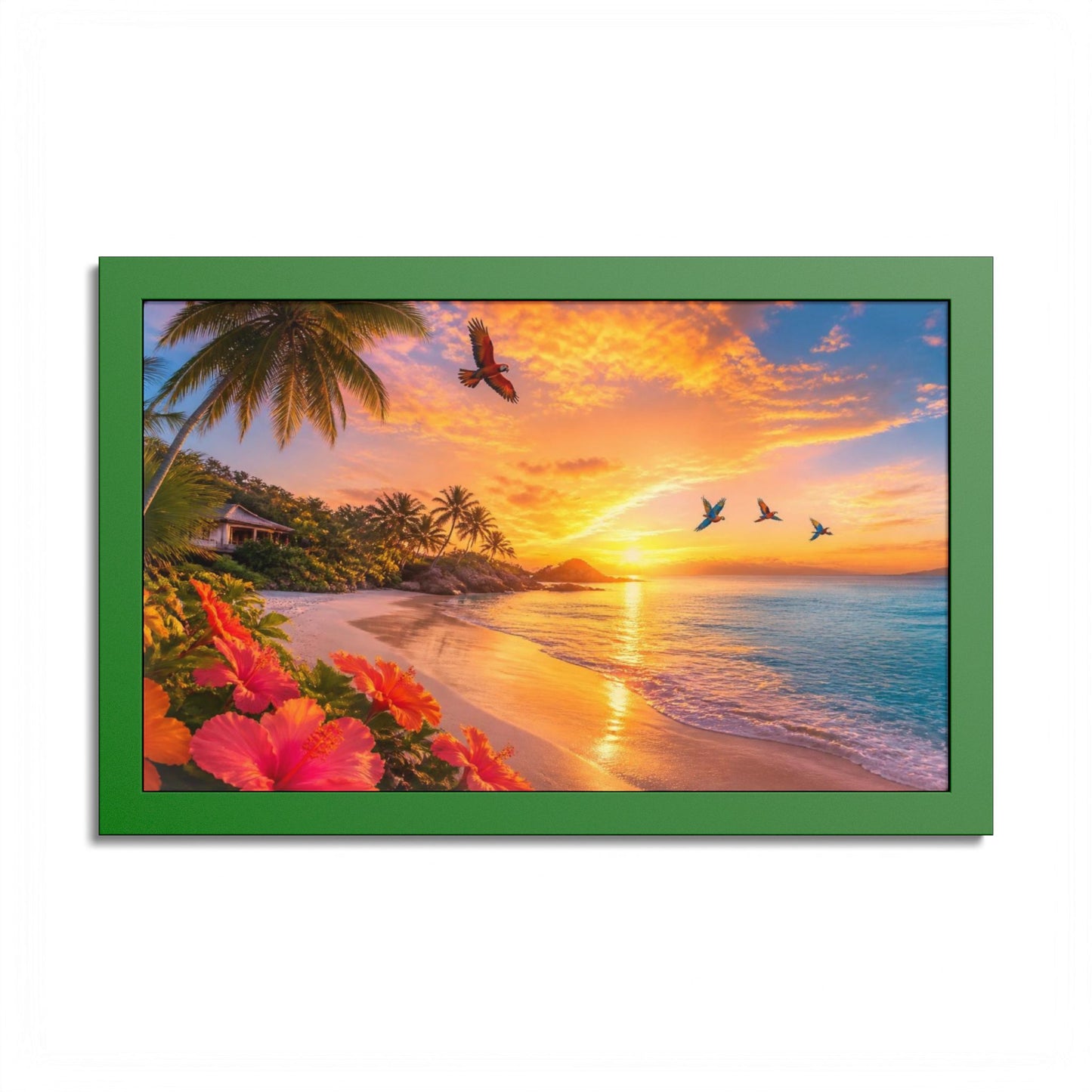 Tropical Sunset Framed Poster — Colorful Beach Wall Art