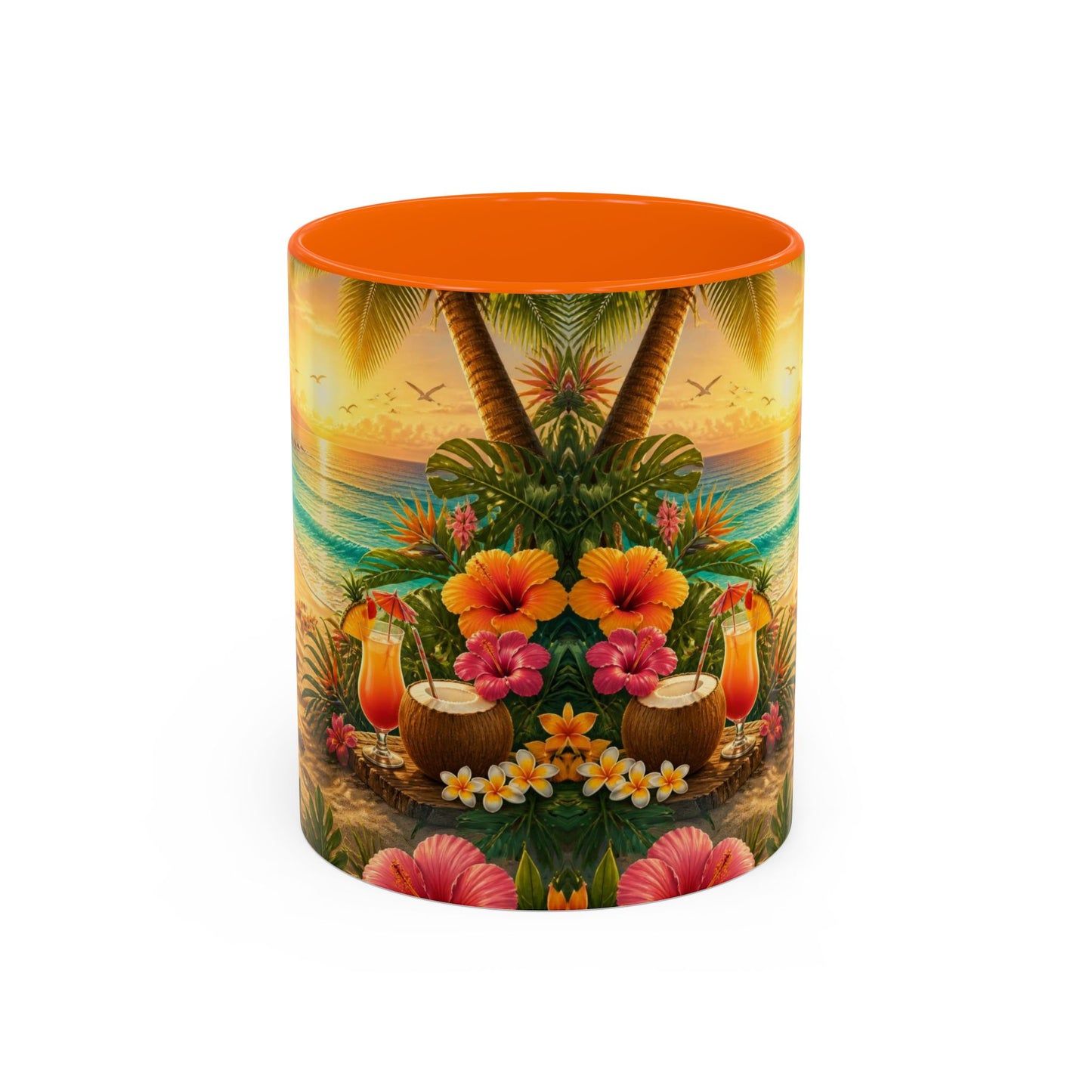 Tropical Beach Coffee Mug – Sunset Luau Hawaiian Floral Accent