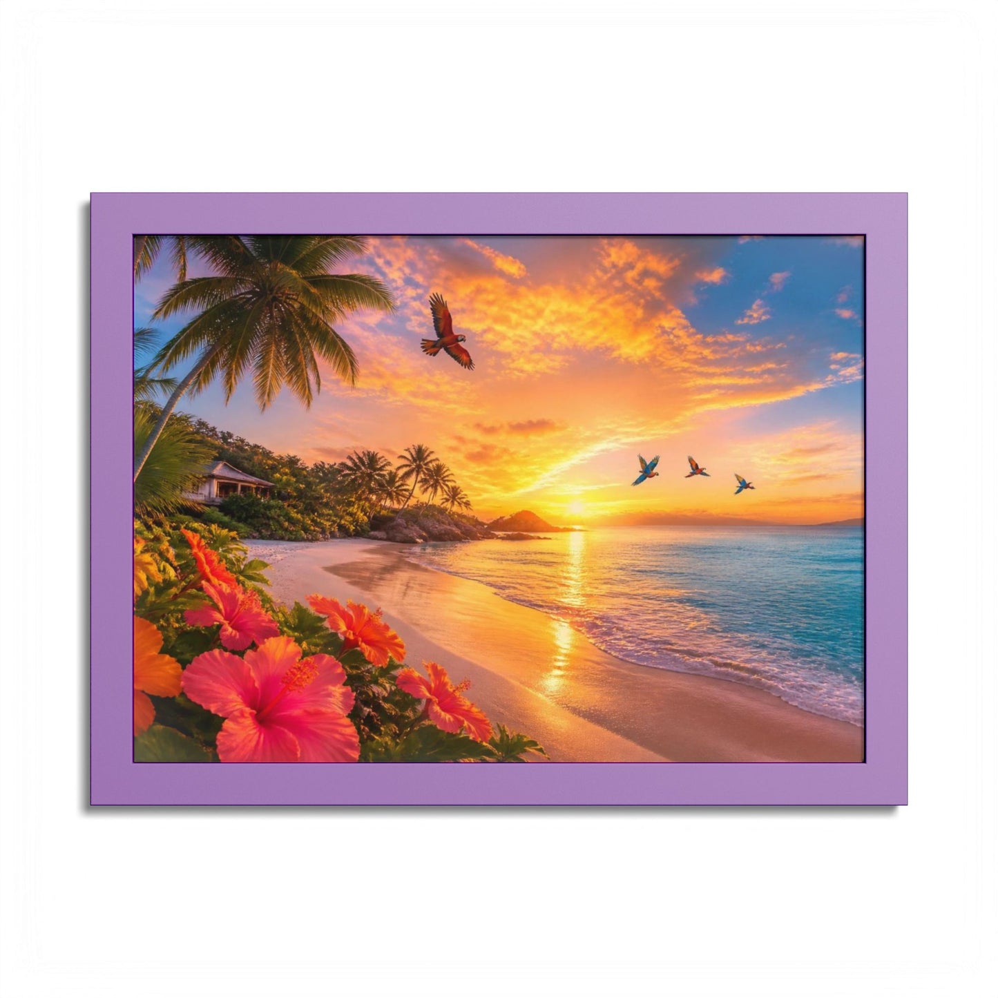 Tropical Sunset Framed Poster — Colorful Beach Wall Art