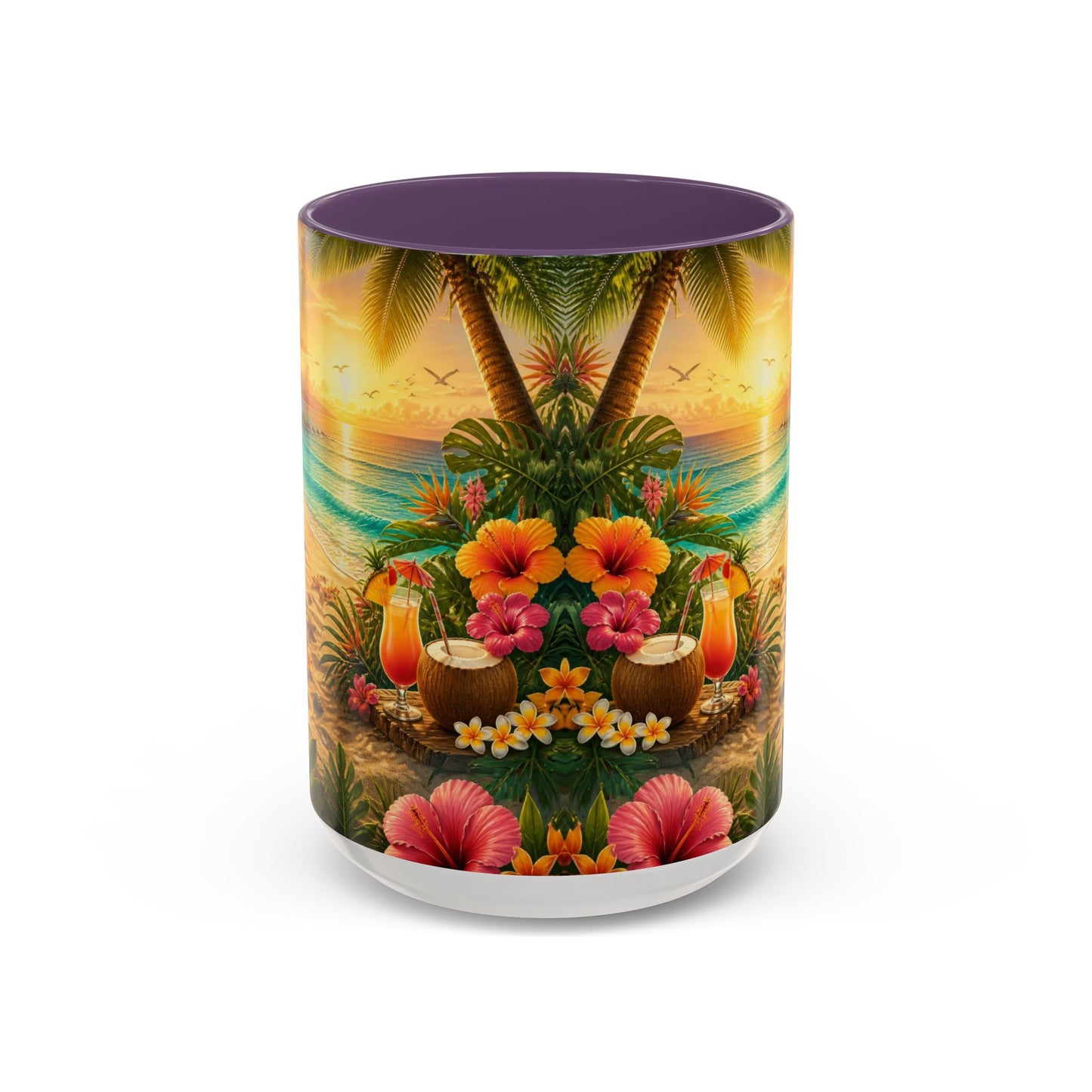 Tropical Beach Coffee Mug – Sunset Luau Hawaiian Floral Accent